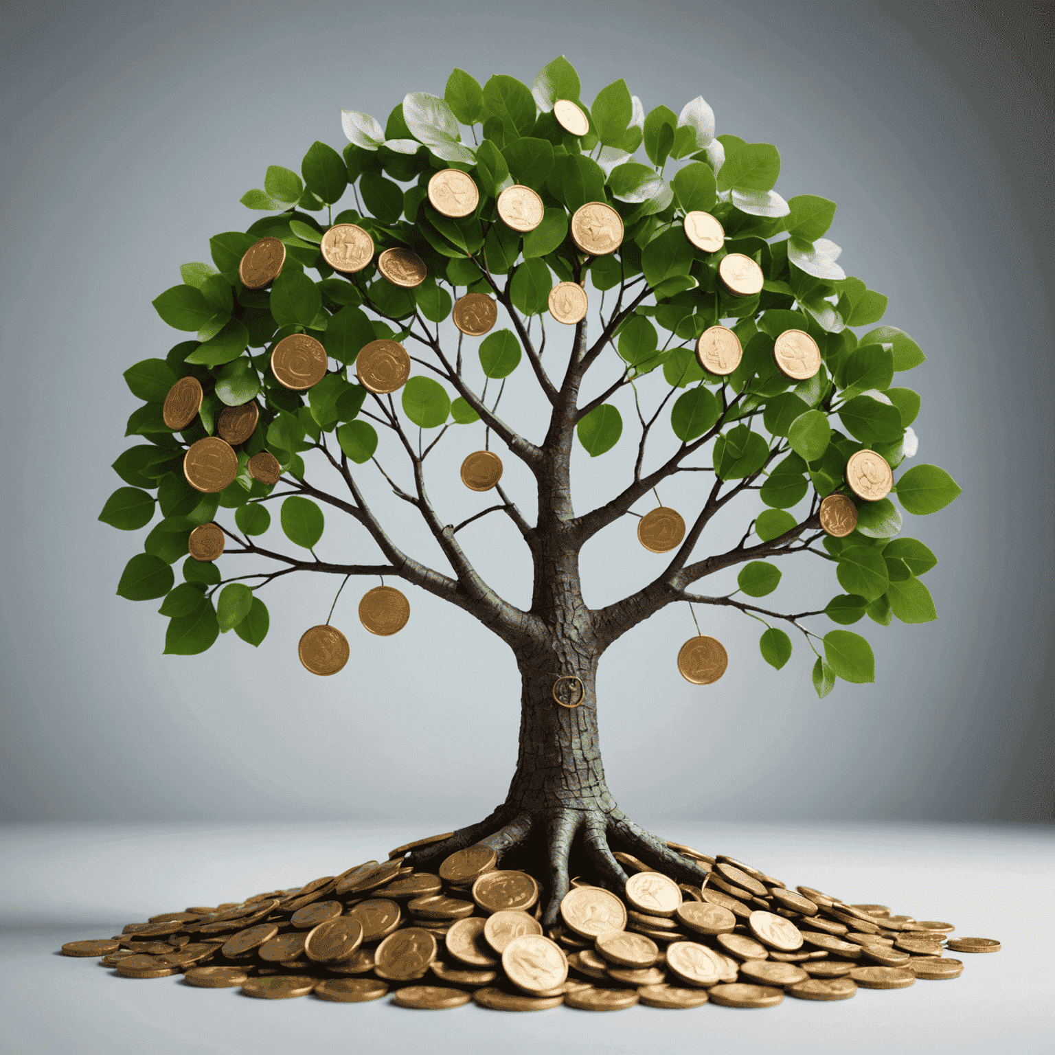 Un arbre avec des pièces de monnaie comme feuilles, représentant la croissance et la sécurité de l'assurance vie